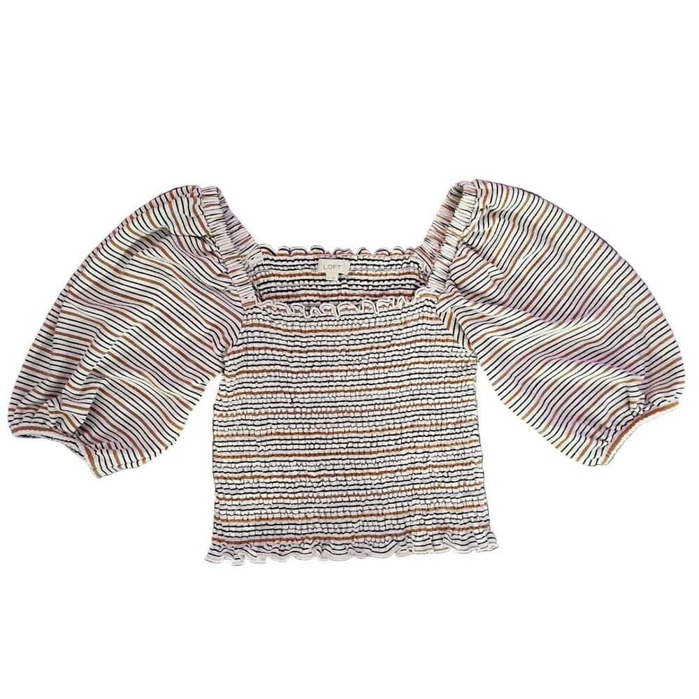 LOFT Striped Smocked Top - Women's Size S Boho Peasant Blouse
